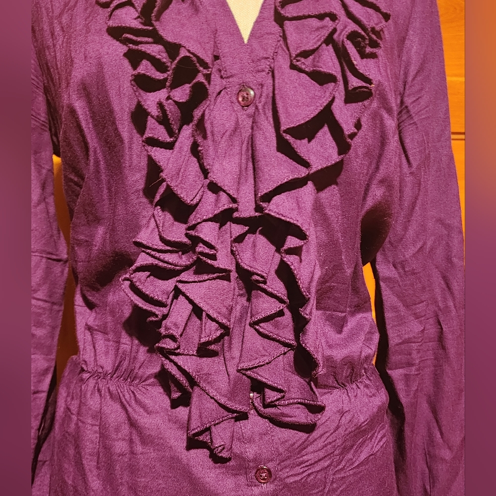 Purple Ruffle Button Down Blouse - image 2